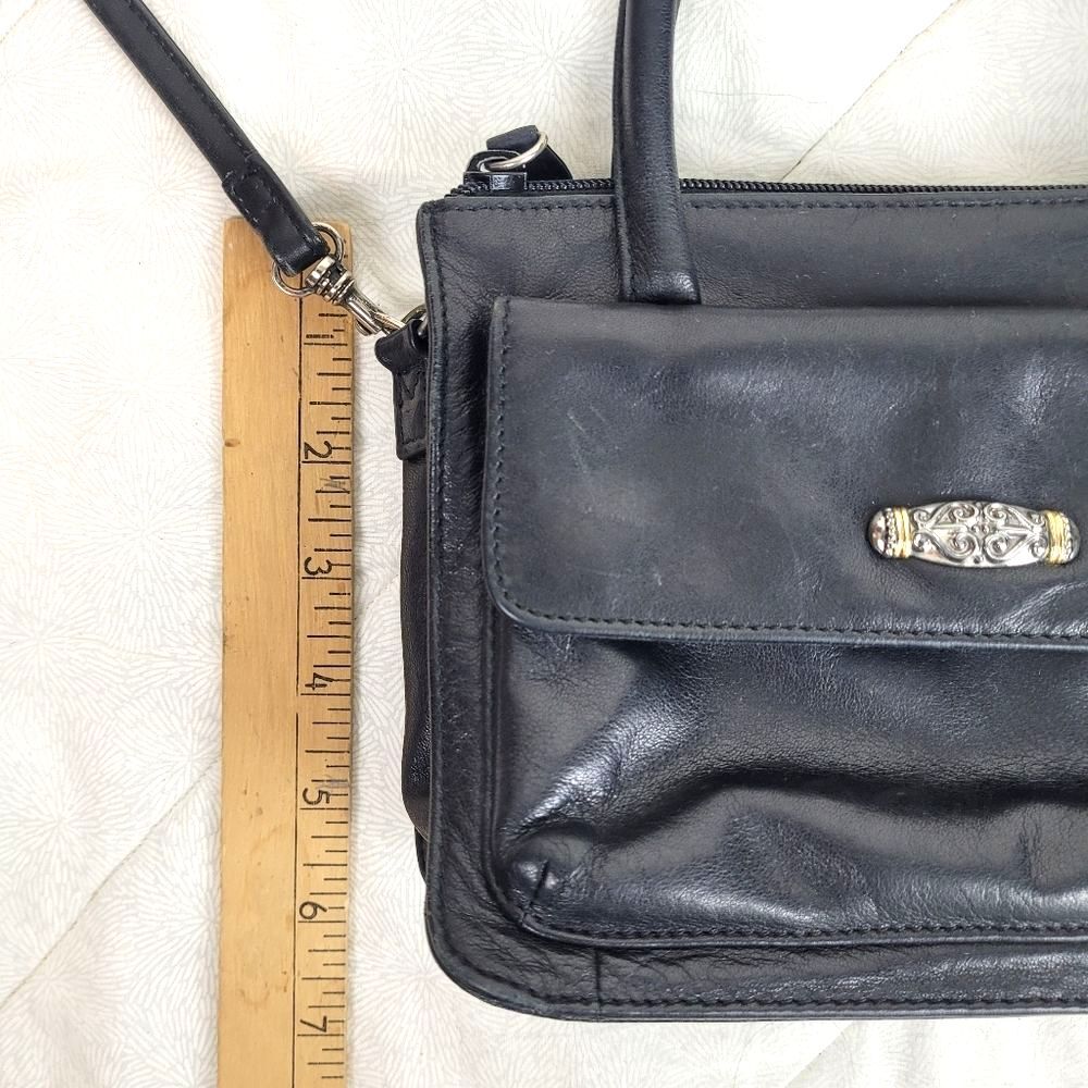 Small Black Leather Cross Body Compact purse handles long strap office classic - Picture 4 of 13